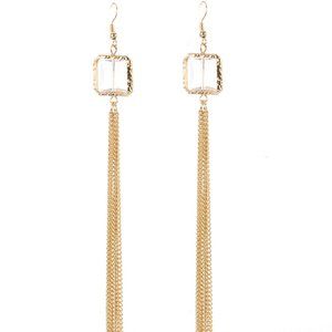 Glass Bead Chain Tassel Earrings Gold